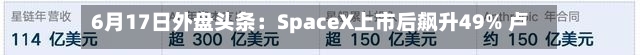 6月17日外盘头条：SpaceX上市后飙升49% 卢特尼克敲打Anthropic 苹果明年推出带摄像头AirPods和折叠屏iPhone