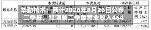 华勤技术：预计2026年8月26日公布二季报，预测第二季度营业收入464.41亿元	，同比变动-5.1%-第1张图片
