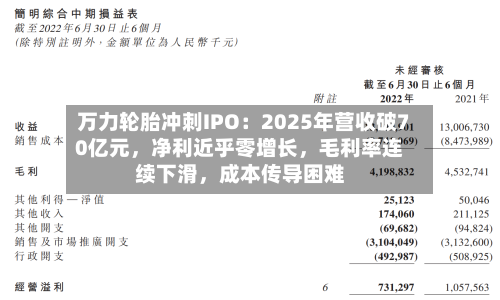 万力轮胎冲刺IPO:2025年营收破70亿元,净利近乎零增长,毛利率连续下滑,成本传导困难